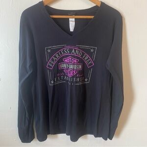 Harley Davidson Women’s XL Long Sleeve Shirt Thumbholes Black Biker